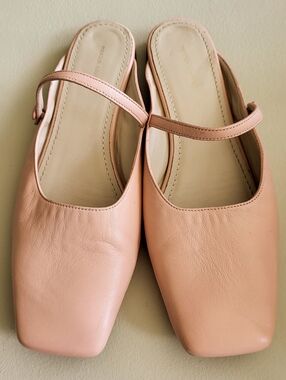 Mansur Gavriel Blush Pink Leather Mary Jane Ballerina Square Toe Mules